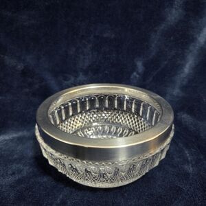 Crystal Glass Bowl with Silver-Tone Rim - Clear